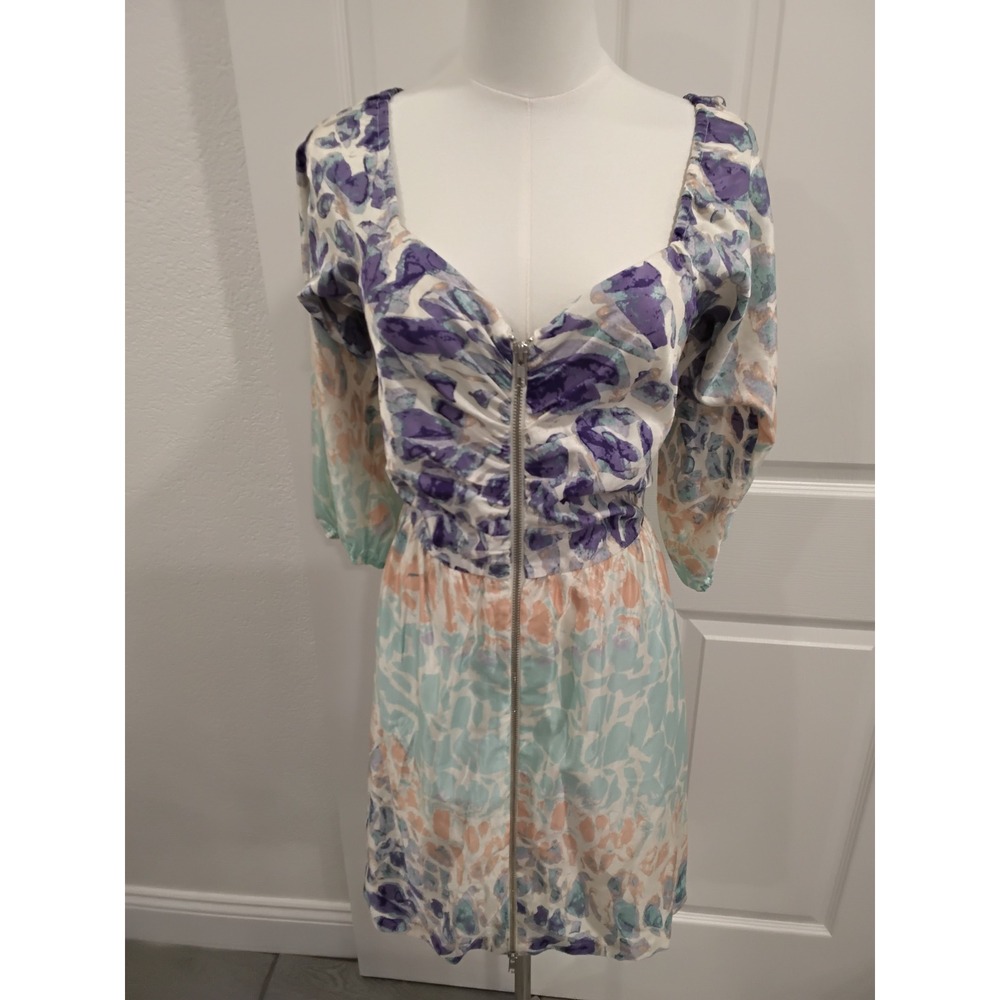 HOFMANN COPENHAGEN Alina Dress Floral Print Ruched Zipper Short Sleeve Midi‎ -S